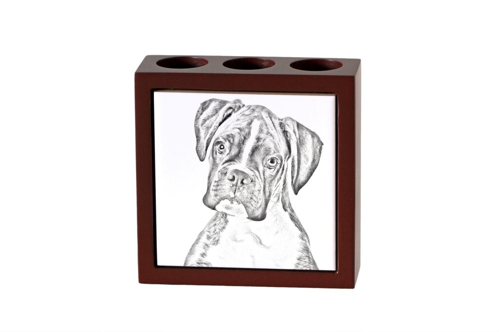 Boxer, German Boxer III – Pen holder with a dog, desk organizer with a print | Art-Dog