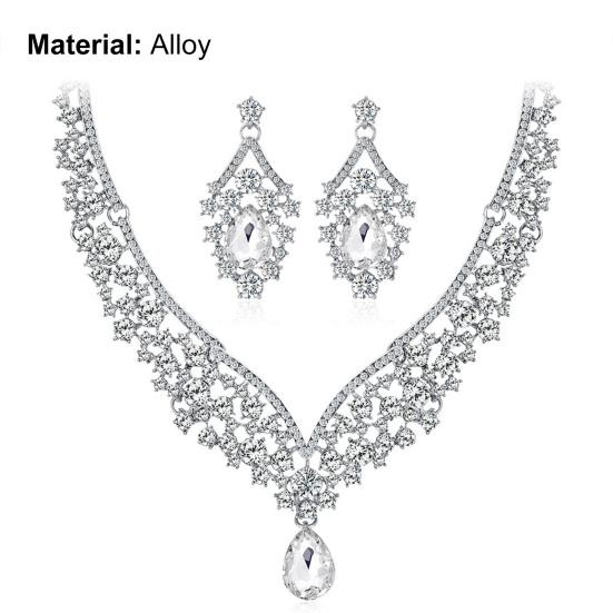 1 Set Orecchini Collana Sposa Strass Cristallo Finto Gioielli Collana Girocollo Regolabile Vuota
