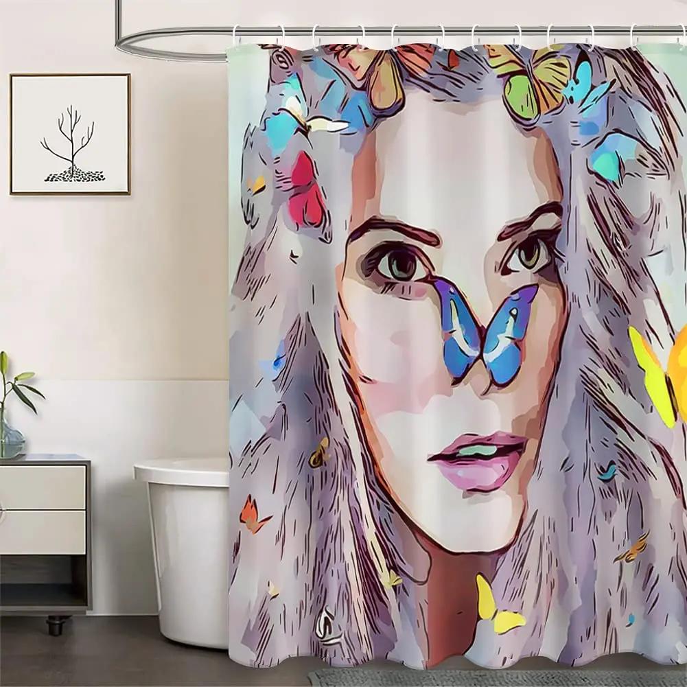 

Abstract Lines Shower Curtain Art Human Face White Waterproof Shower Curtains For Bathtub Bathroom Luxury Spa Decor With Hooks W60H190(CM)-1 Pcs