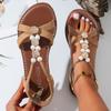 Pearl Flower Decor Bohemian Sandals Women Lightweight Flat Heels Casual Sandals Woman 2025 Summer Comfort Non Slip Beach Shoes