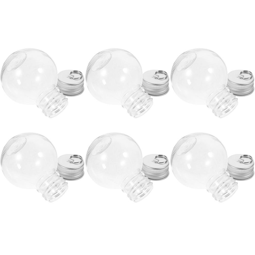 6Pcs Bulb Shaped Juice Bottle Transparent Pet Plastic Drink Containers with Tight Lid Portable Safe for Milk