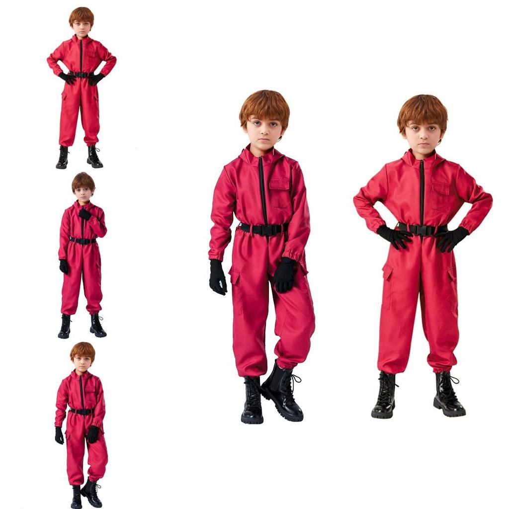 Squid Game Theme Cosplay Red Jumpsuit With Polyester Fabric For Girls Halloween Costume