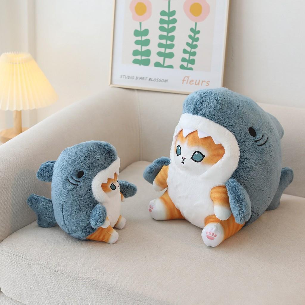 Cartoon Shark Cat Transformed Into Plush Doll Japanese Style Sitting Kitten Doll Creative Toy Gift