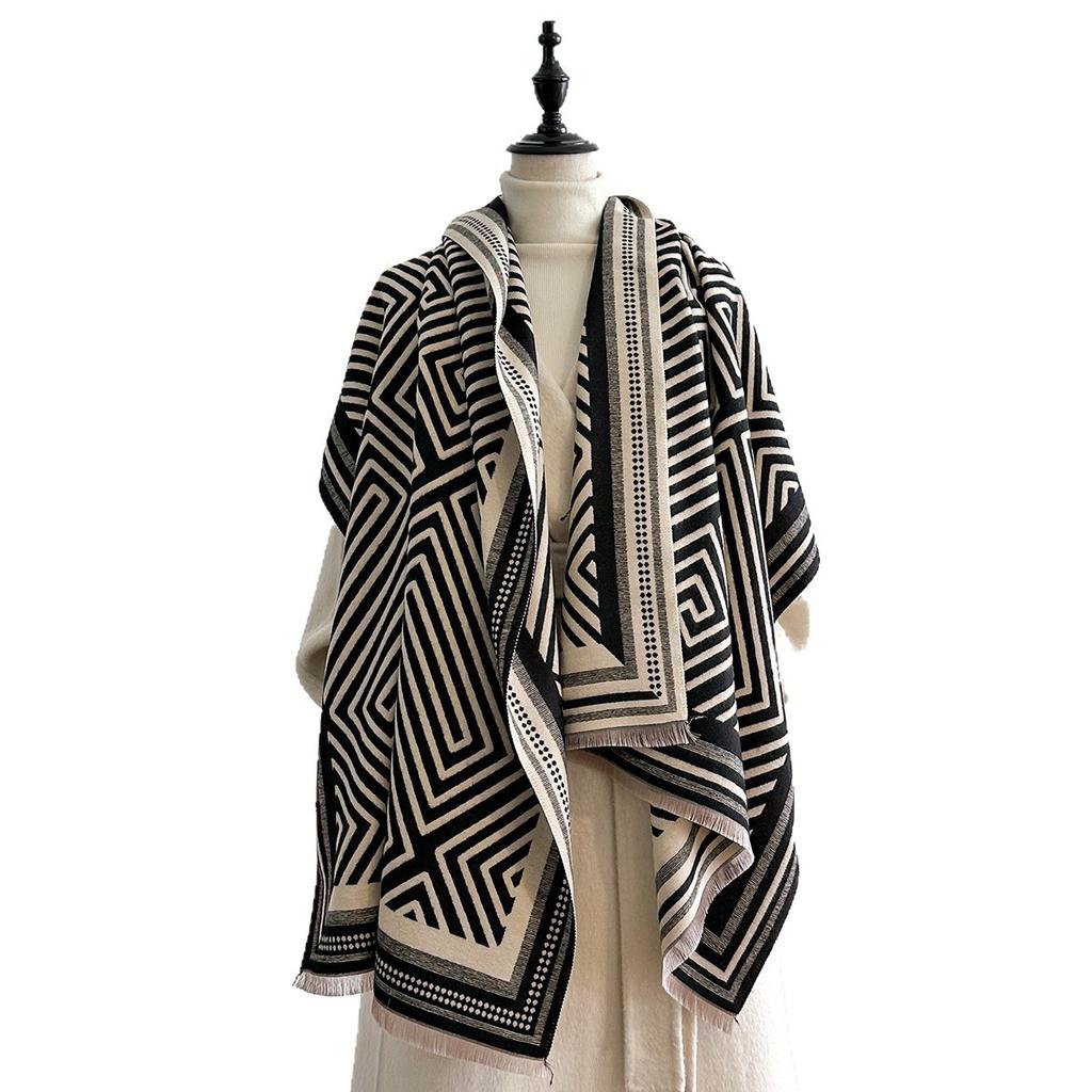Autumn And Winter Imitation Cashmere Scarf For Women'S High-End Sense Of Light Luxury Shawl With Warm And Thickened Scarf