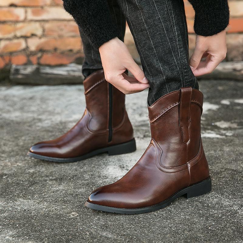 Fashion Fashionable Quality Leather Pointed Men Chelsea Boots Anti Slip and Wear-resistant Western Style Cowboy Boots Brand Casual Boots