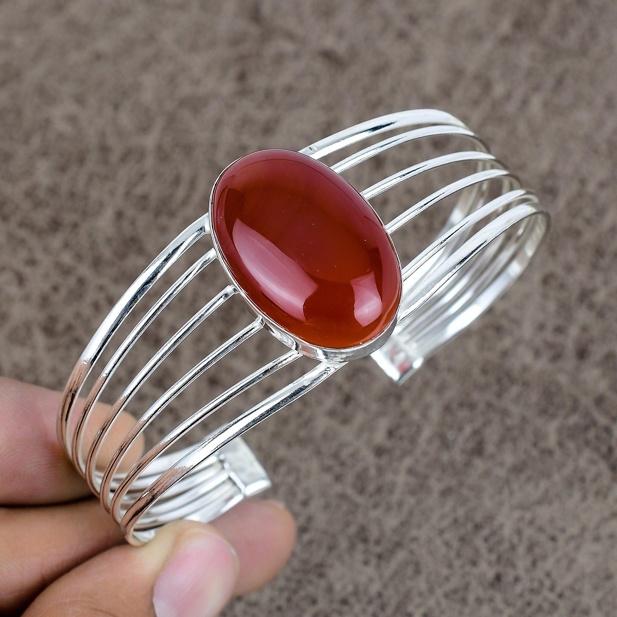

Carnelian Gemstone Handmade 925 Sterling Silver Cuff Bangle Adjustable KKG-239