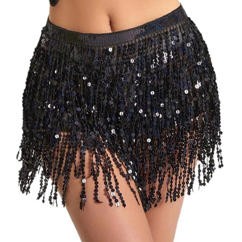 Halloween Danse du Ventre Paillettes Pompons Chaîne de Taille Jupe