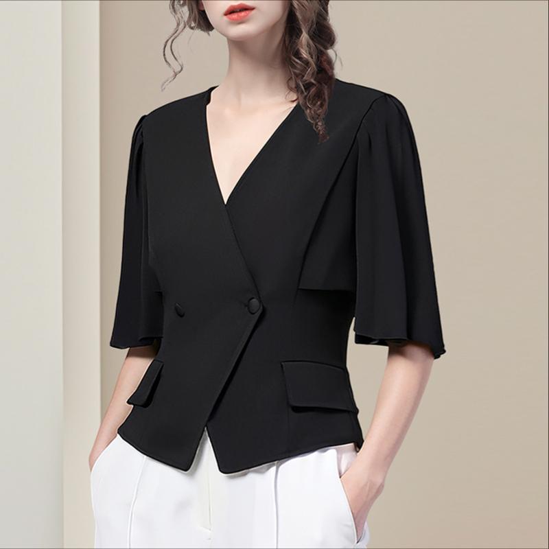 

ZANZEA Женская летняя блузка из шифона с оборками на рукавах, повседневная, с V-образным вырезом S