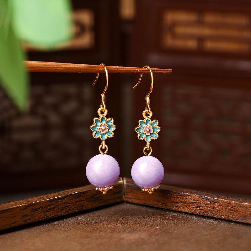 Handmade 925 Sterling Silver Kunzite Camellia Earrings: Chinese Artistic Style Electroplated Gold