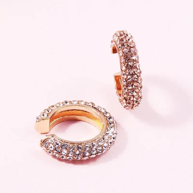 Bohemia C Crystal Earrings Ear Cuff for Women Stackable C Shaped Rhinestone Ear Cuffs Clip On Earring Gold Color