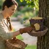 Hanging Tree Stump Bird Feeder, Suitable For Courtyards, Balconies, And Gardens; European- Resin Craft.