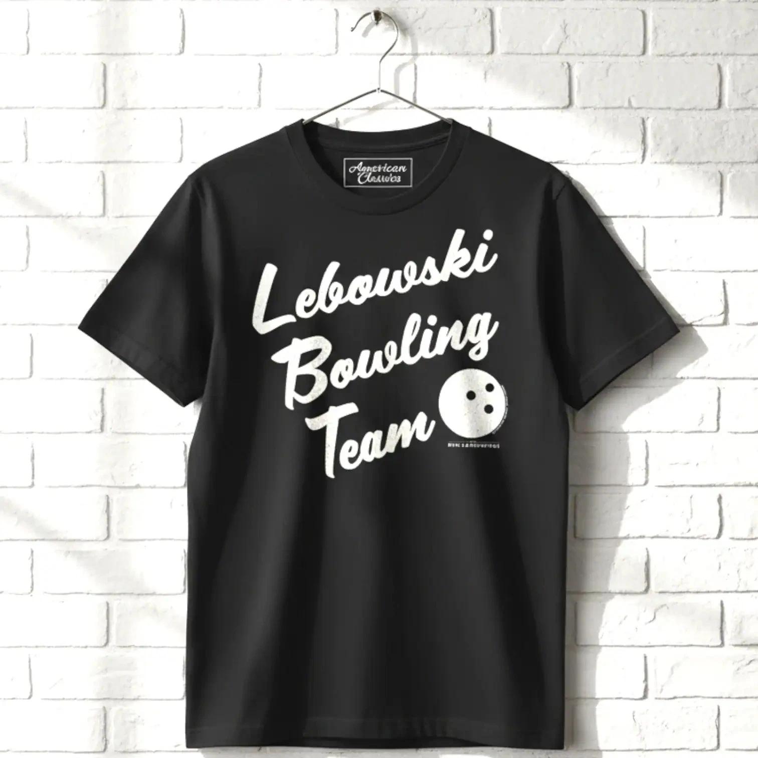 Big Lebowski Bowling Team Men s Black T Shirt Fathers Day Tee XS