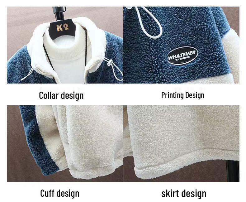 Herren Kontrastfarbene Lammwolle Winterjacke - Dick, Warm, Locker geschnittener Lässiger Baumwollmantel