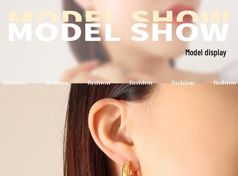 Gold-Plated Titanium Steel C-Shaped Earrings with Imitation Pearl and Zircon Inlays