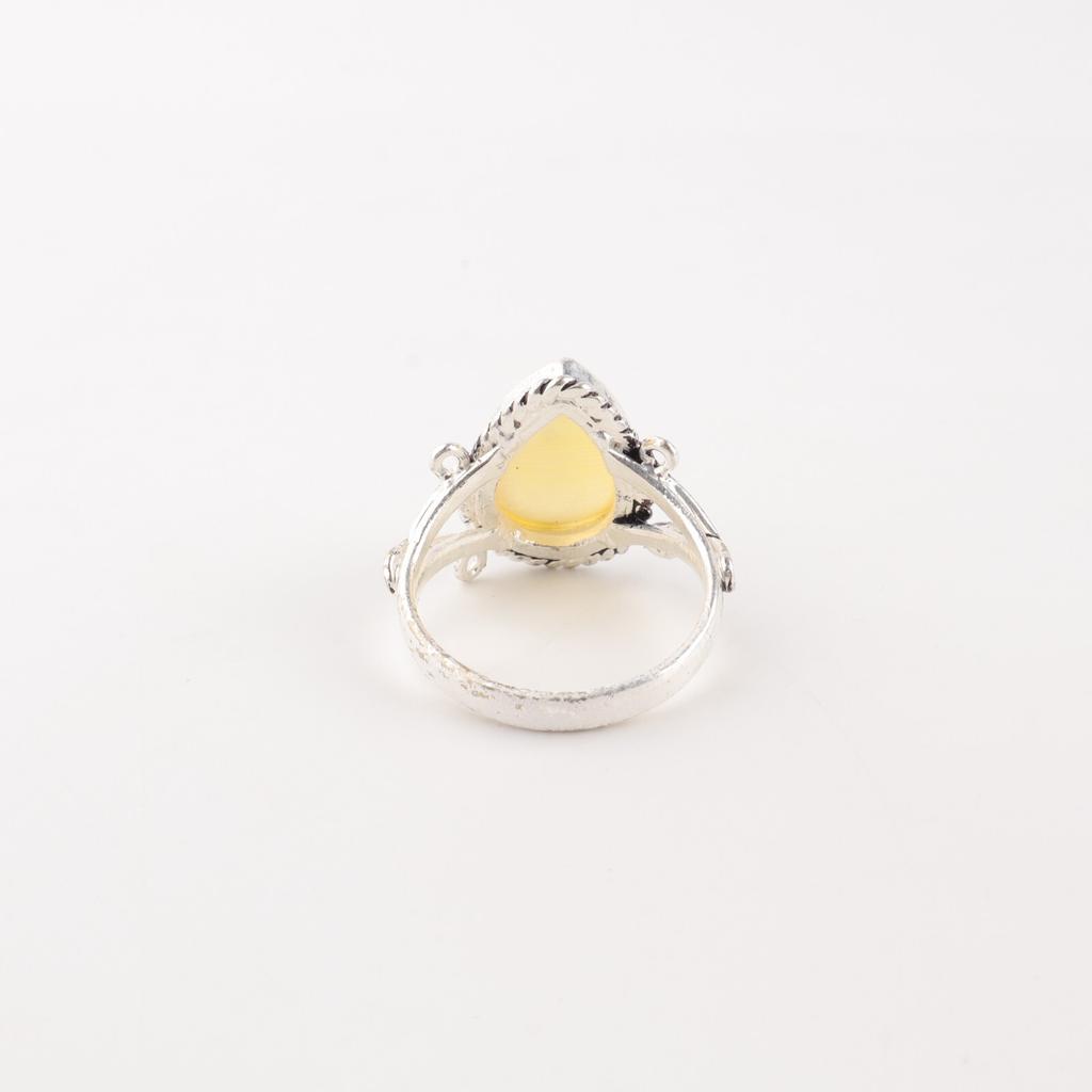 Żółty Kamień Księżycowy Srebro Próby 925 Biżuteria Ręcznie Robiony Pierścionek Walentynkowy Prezent RR-57-38