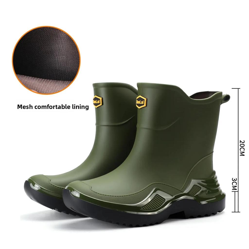 Classic Korean Black Anti-Slip Men's Rubber Boots Short Tube Sports Style Thickened Environmental Protection Water Shoes Zapatos