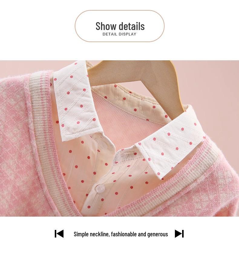 Dívčí mikina se vzhledem dvoudílného kompletu – Módní top s límečkem košile a dlouhým rukávem na jaro/podzim pro velké děti.