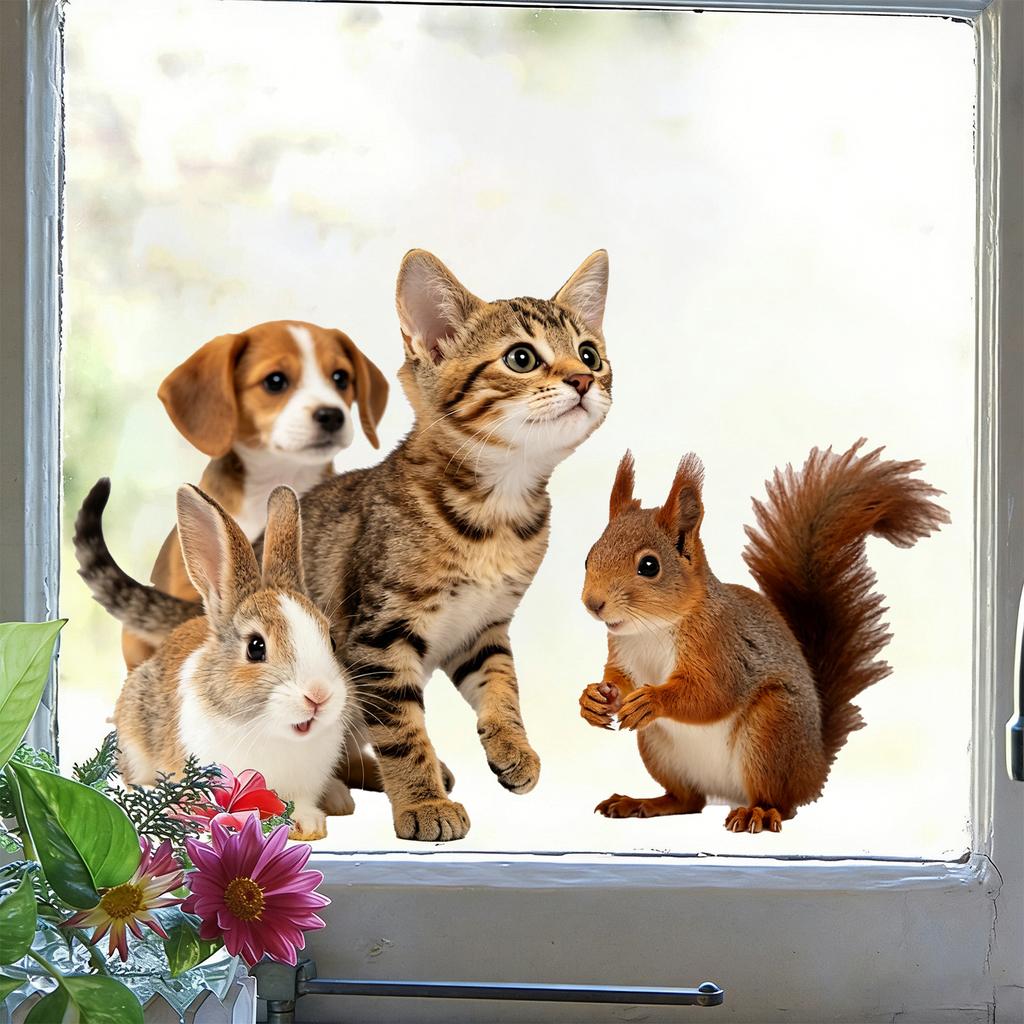 Small Animal Static Window Stickers for Attaching To Living Room, Bedroom and Kitchen Decorations