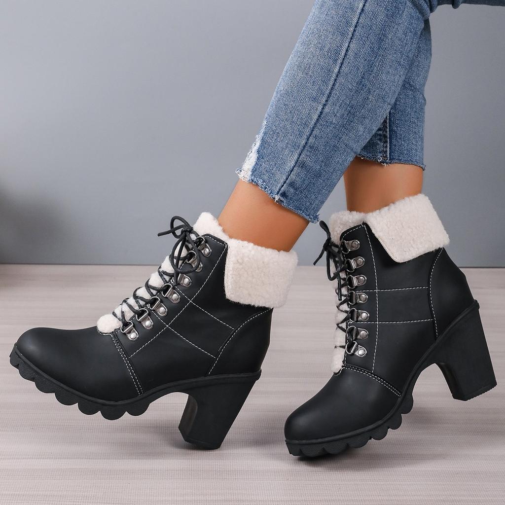 Thick Heel Safety Toe High Heels Thick High Heel Ankle Boots Women