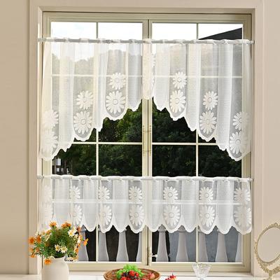 2 Piece Sheer Lace Half Curtains Delicate Light Filtering Window Treatments Kitchen Valance Tiers Set For Home Decors