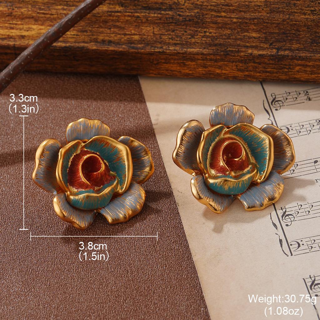 French hand-painted three-dimensional flower painted stud earrings, love high-end sense versatile ins hot-selling court style earrings