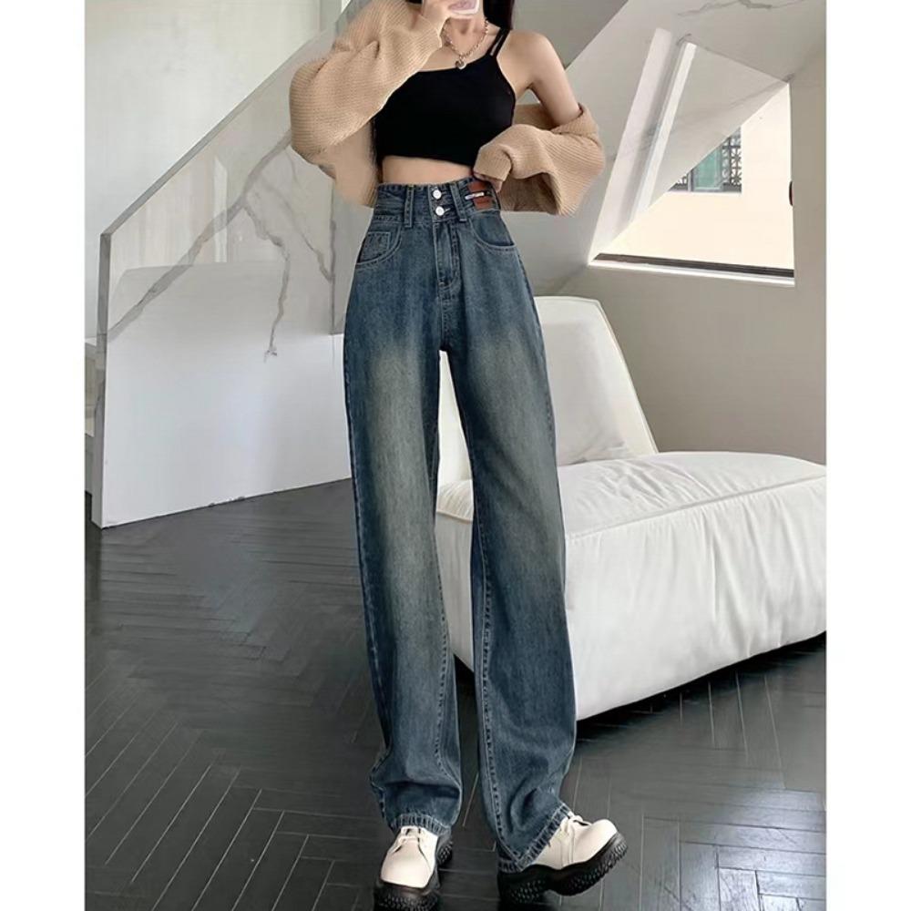 Retro vielseitige High-Waist Wide-Leg Jeans Damen 2025 neu dünn und vielseitig fallend gerade Bodenhose