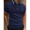 Trendy Short Sleeve Polo Shirt with Sailing Ship Print, Casual Zip Collar Style