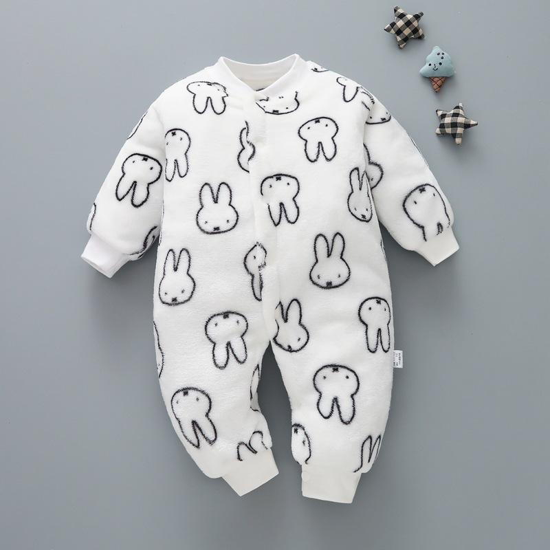 Baby Flannel One Piece Pajamas Newborn Autumn and Winter Plush Home Clothes Infant Bodysuit
