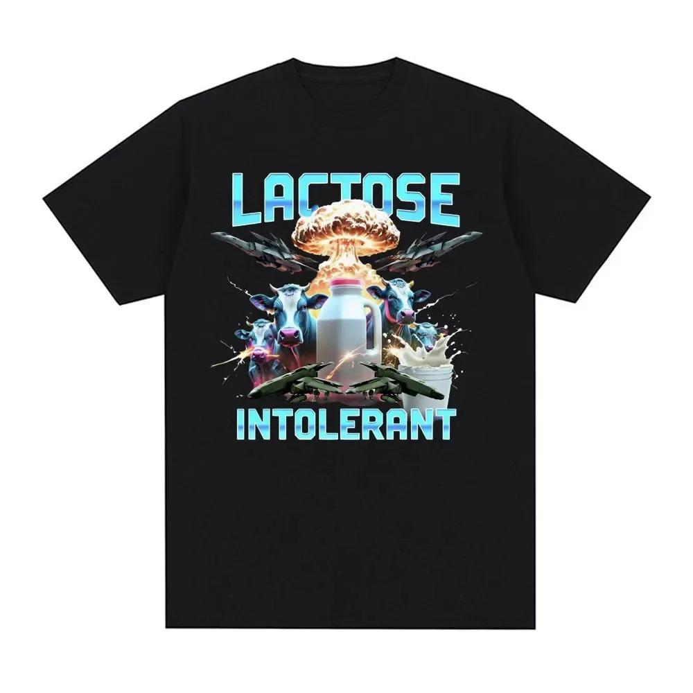 

Lactose Tolerant Funny Cow Print TShirt Dairy Lover Humor Graphic Tee with Milk Carton Design Black Cotton Top for Unisex Women 4XL