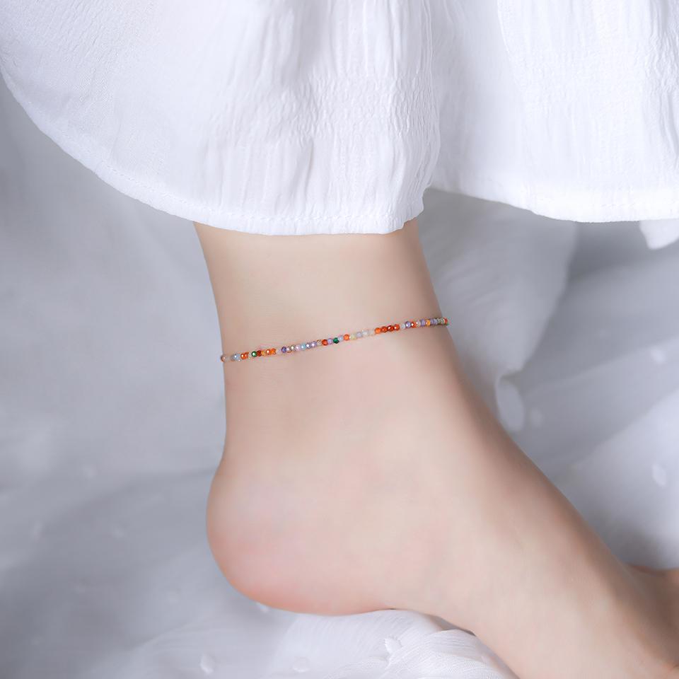 Natural Stone Beads Bracelet on Hand Chain Luxury Jewelry 2MM with 925 Silver Bangle for Women Gift