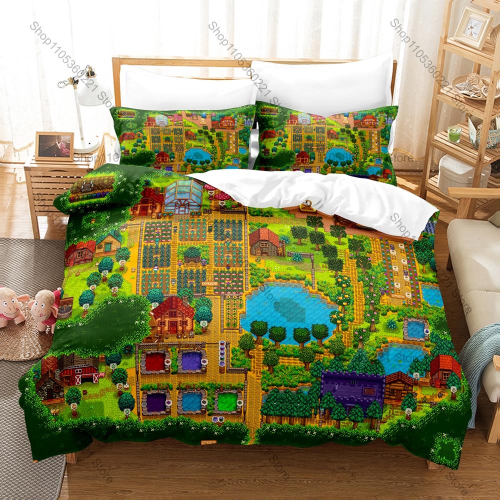 Stardew Valley 3PCS Bedding Set, Duvet Cover + 2 Pillowcases, Farm Game Print Soft Microfiber for Gaming Fans