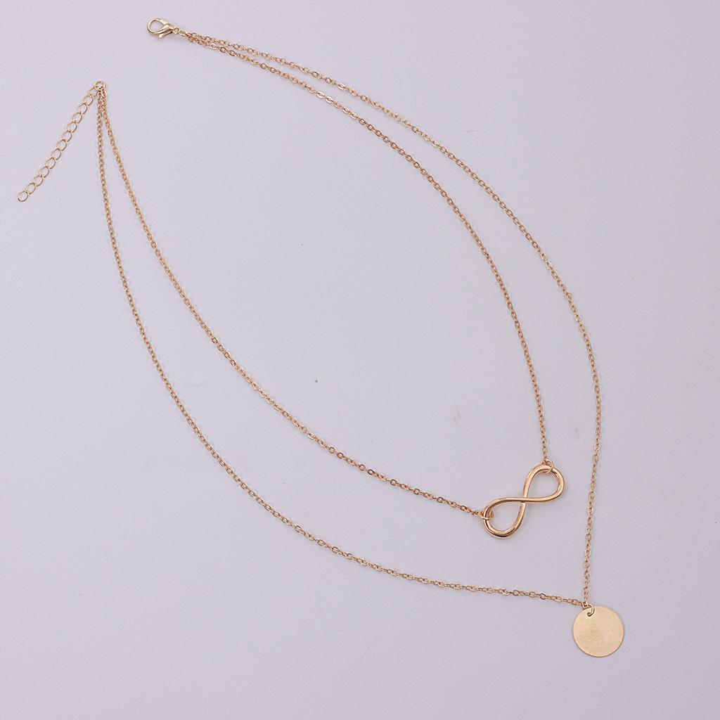Trendy geometric 8-character disc pendant necklace female, simple double-layer fashion metal necklace