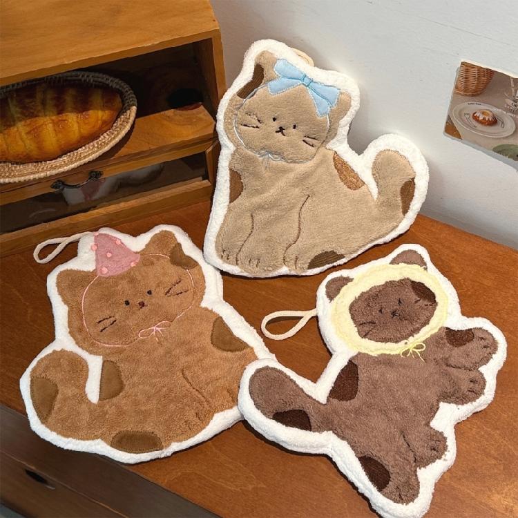 Highly Absorbent Corals Fleece Hand Towel With Lovely Cats Theme Design Easy To Hanging And Wash Hand Cloth for Daily use