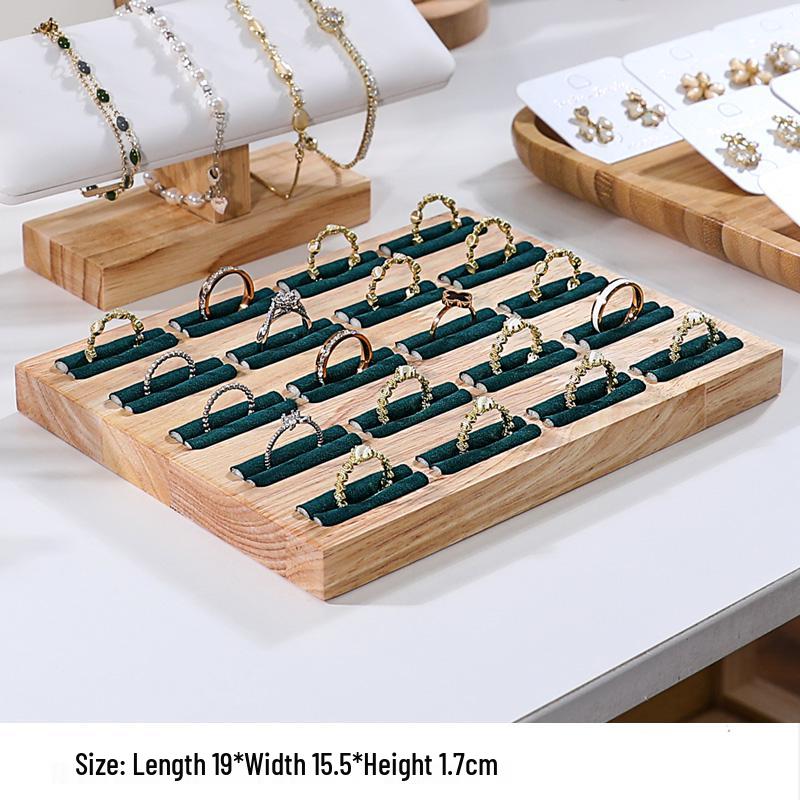 Solid Wood Minimalist Ring Display Tray with 20 Slots