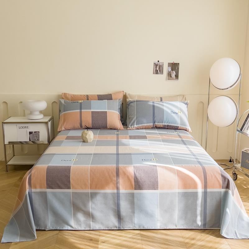 Checkered Pattern Bed Sheet Set Cotton Bed Sheets with Pillowcases Thickened Extra Soft Bedding Set Skin-friendly Breathable