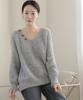 Keulleiseu Button Scarf V-Neck Knit_Beige