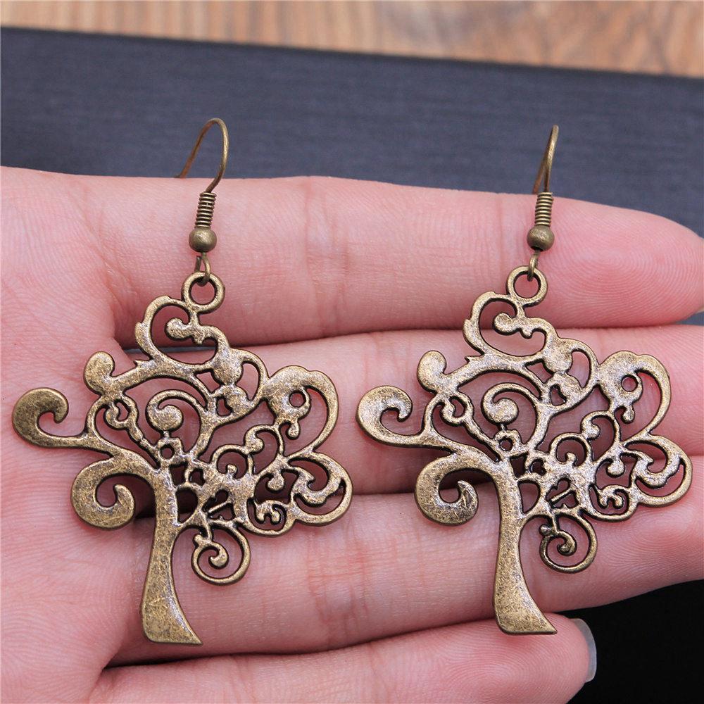 1 Pair Silver Plated Drop Earrings Women Hollow Out Tree Of Life Pattern Round Earring Moda Mujer Jewelry Fashion Pendientes