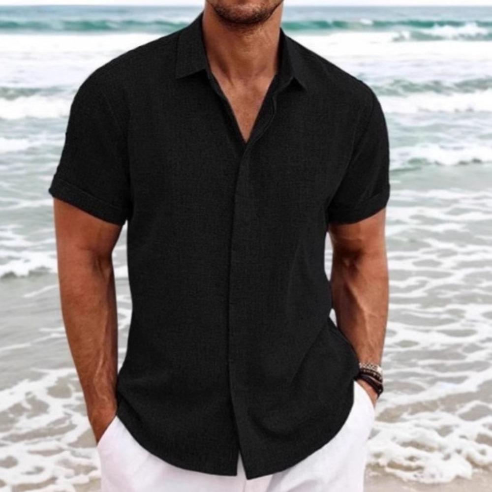 Men's Shirts Short Sleeve Button Up Shirt Casual Summer Loose Fit Home Style Shirts