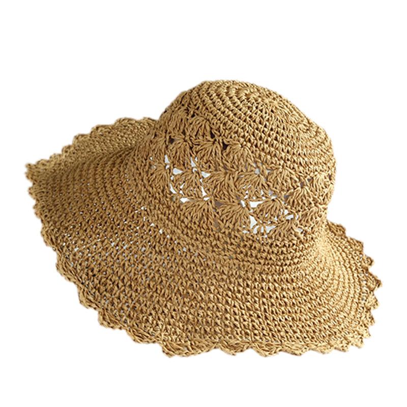 Women's Summer Korean Style Hand Crocheted Straw Hat Fashionable Simple Woven Hollow Out Wide Brim Hat Casual Vacation Beach Hat