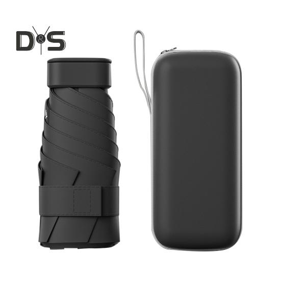 

Дорожный мини-зонт с чехлом, портативный солнцезащитный зонт с защитой от ультрафиолета, ветрозащитный легкий водонепроницаемый складной зонт от солнца и дождя, карманный зонт чёрный