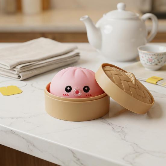 12Pcs Bubble Blowing Steamed Bun Toy with Steamer Cartoon Dumpling Sensory Pinch Fidget Toy Stress Relief Relaxation Decompression Tool