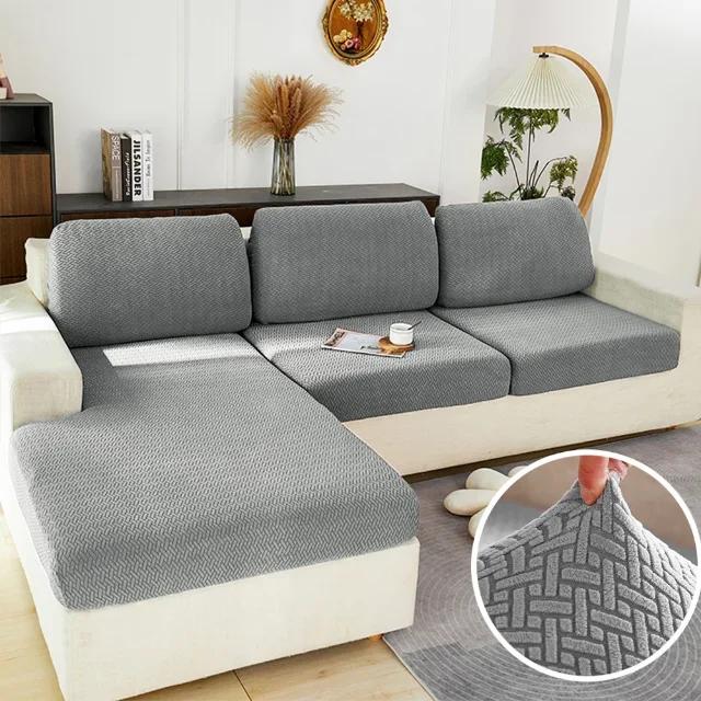Elastic Sofa Cover for Living Room Jacquard Solid Sofa Seat Cover Grey Washable Seat Cushion Cover Furniture Protector Sectional