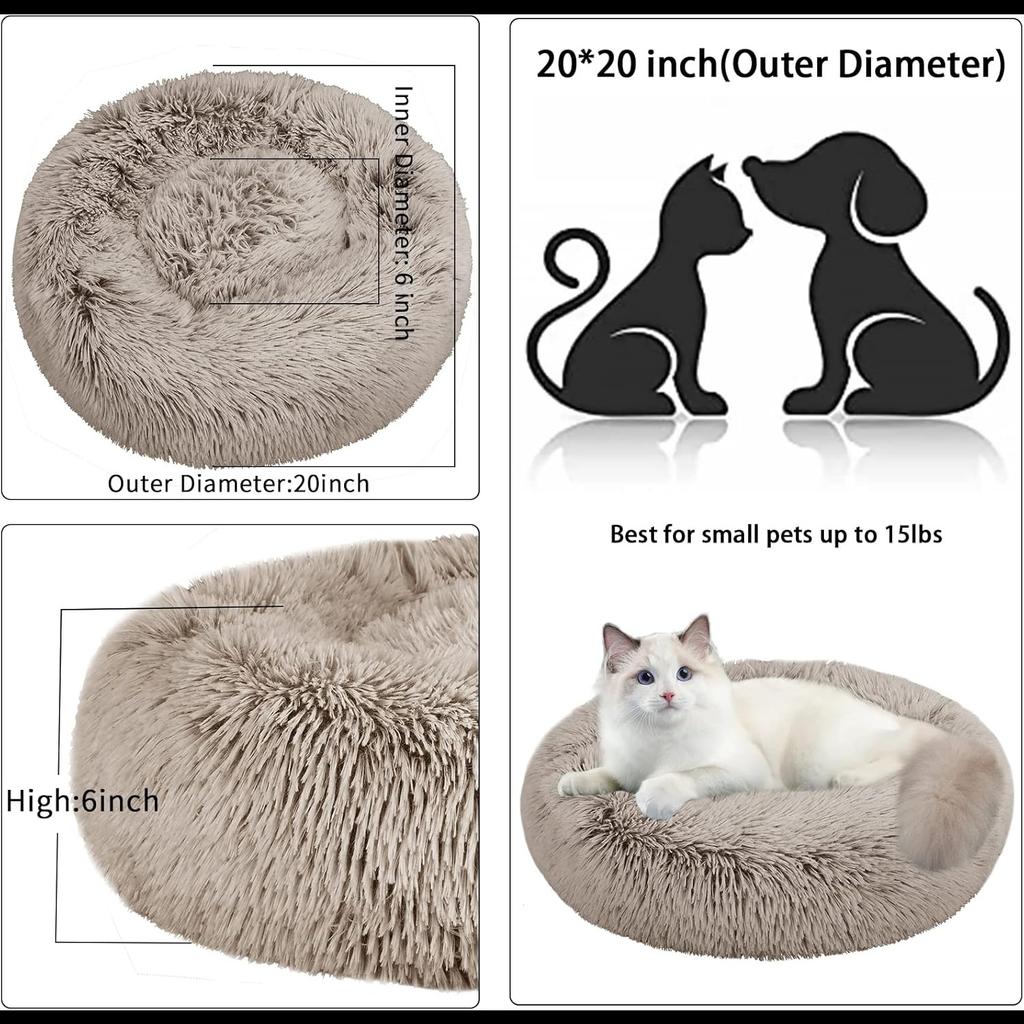 Cat Beds for Indoor Cats, 15.7/20/24 Inch Dog Bed for Small Melium Large Dogs, Washable-Round Pet Bed for Puppy and Kitten with Slip-Resistant Bottom
