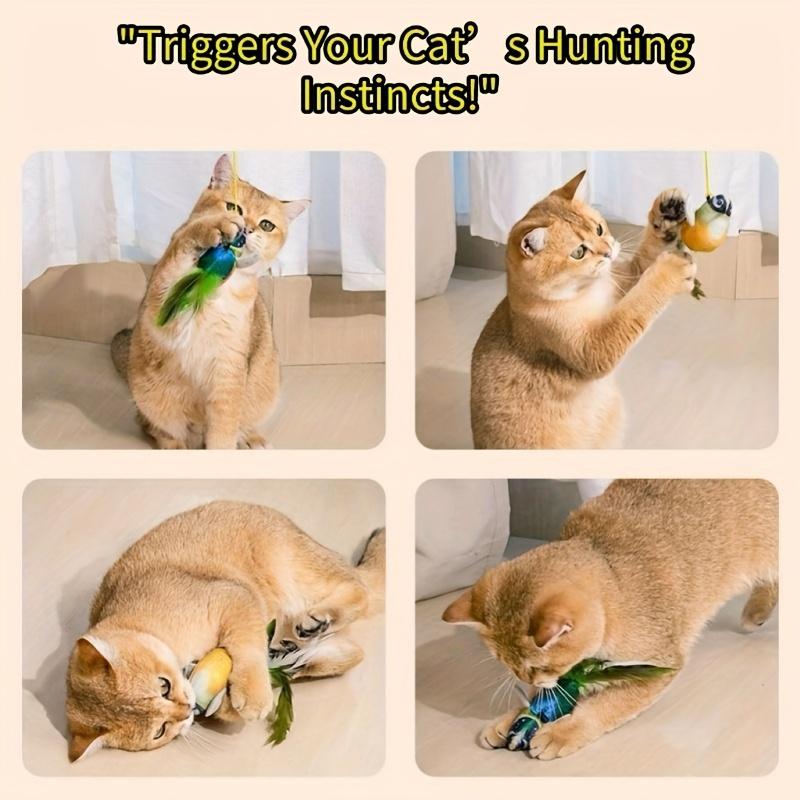 [Cat Toy] Interactive Plush Bird Teaser Toy for Cats - Realistic Chirping Sound, Artificial Feathers, Fluffy Feather Sticks, Single-hunting Fun