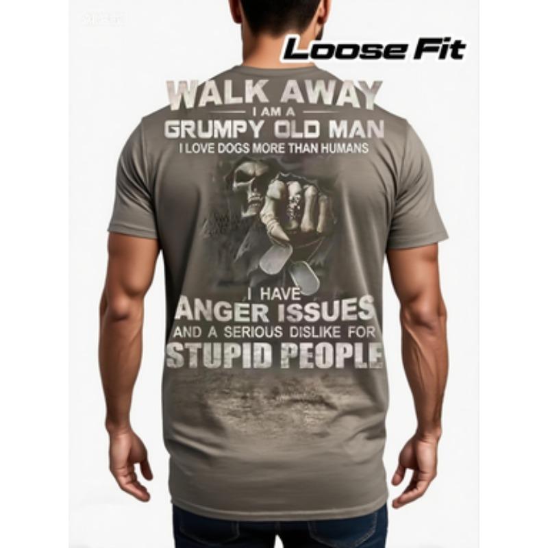 Men s 3D Skull Dog & Bone Graphic T-Shirt Edgy Slogan Summer Casual Short Sleeve 6XL