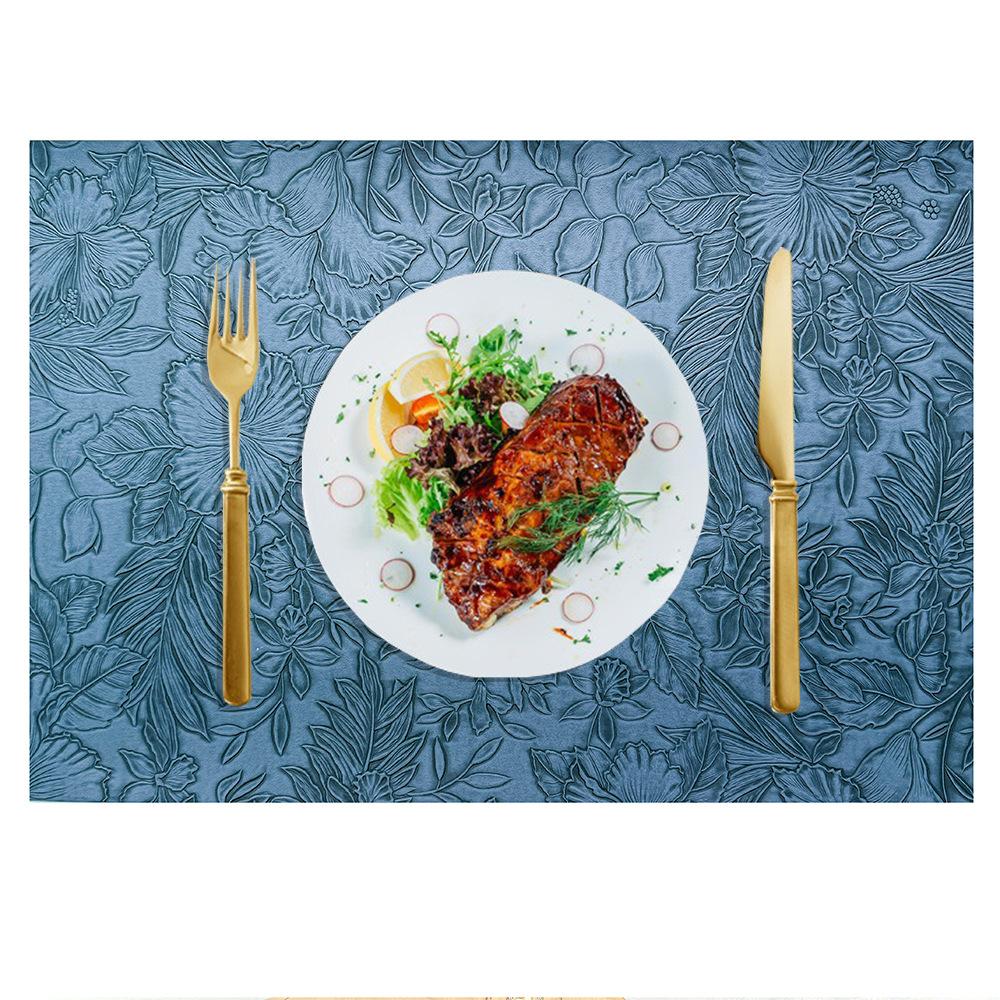 Nordic PVC Leather Placemat Waterproof Non-Slip Heat-Resistant Rectangle Table Mat with Carved Design Cup Coaster for Dining
