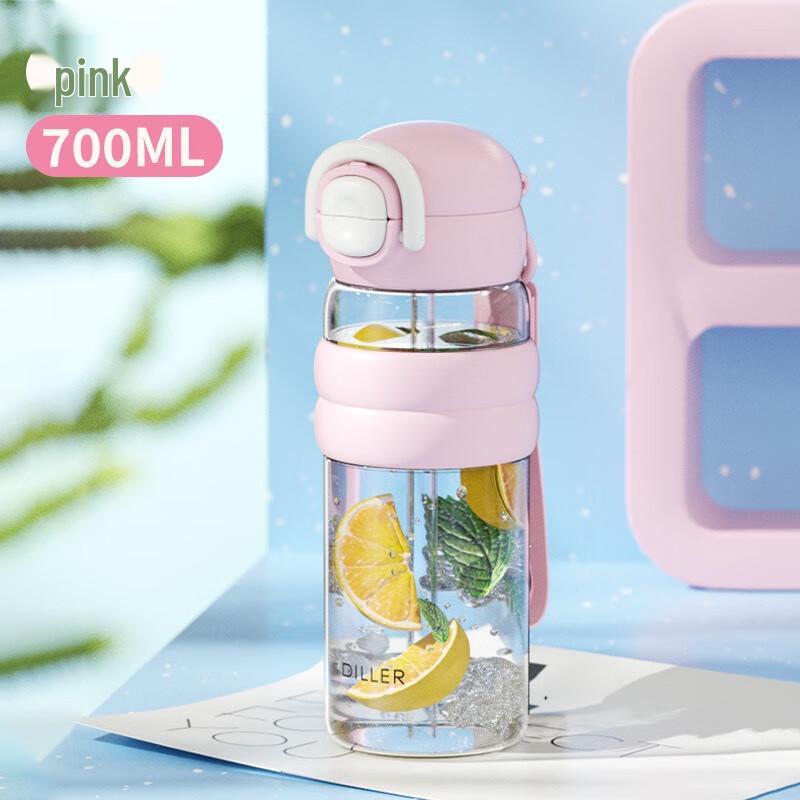 Портативная двойная бутылка для воды Diller с двумя трубочками