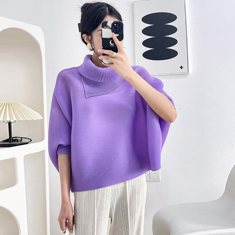 Miyake Damen Plissee Fledermausärmel Oberteil - Lockere Passform, Lange Ärmel, Einfarbig, Ideal für Frühling und Herbst