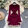 Autumn Winter Women Vintage Hepburn Style Full Sleeve Knitted Sweater Mini Short Christmas Party Dresses