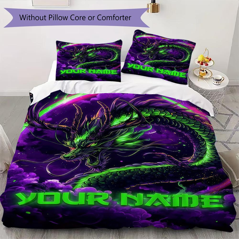 Custom Name Dragon Castle Burn Bedding,Quilt Set Quilt Cover Pillowcase Home Birthday Gift(1 * Duvet Cover + 2 * Pillowcase, Without Core)_lx
